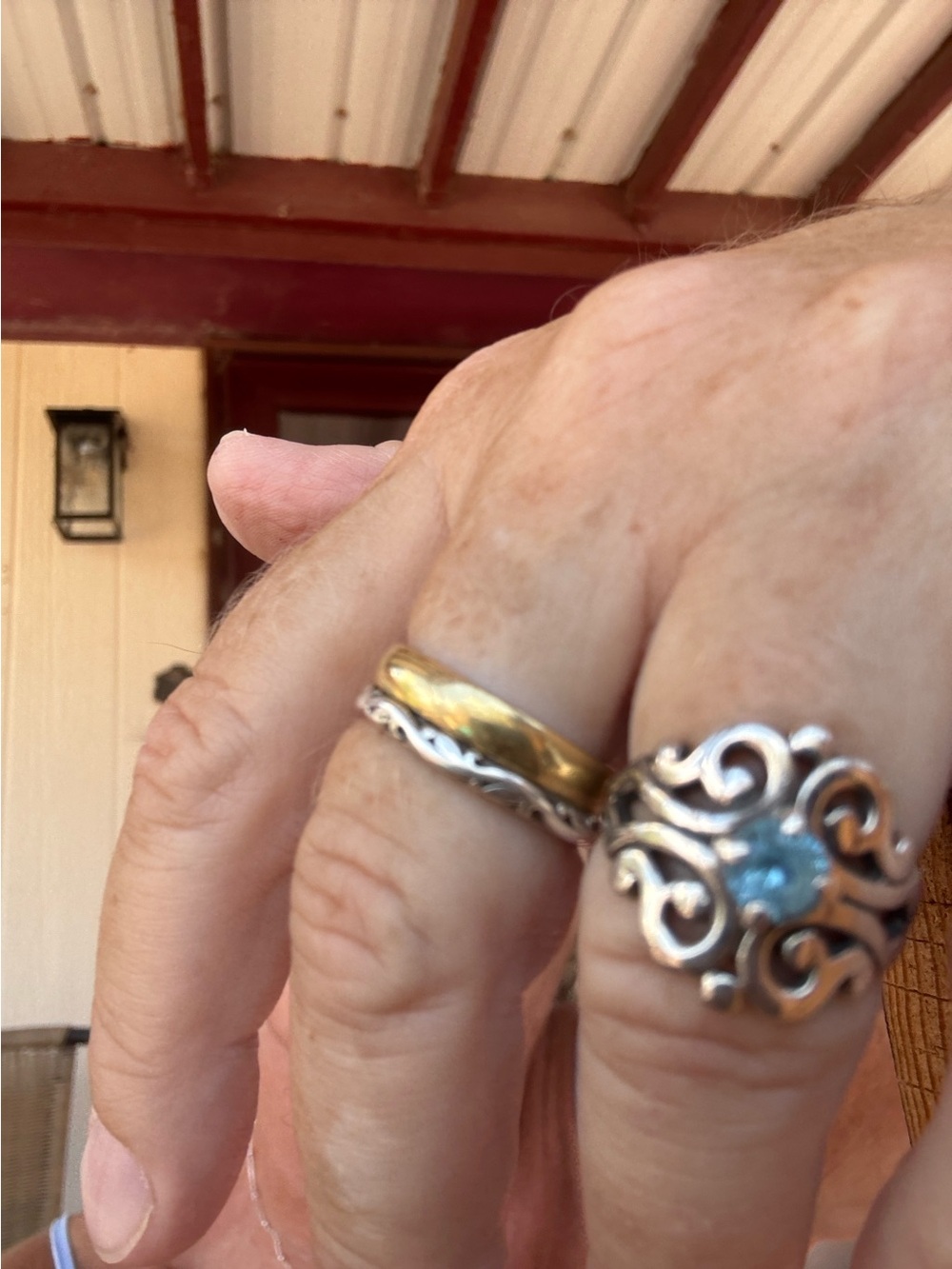 James Avery Sterling Silver Spanish Lace Ring with Blue Topaz Stone